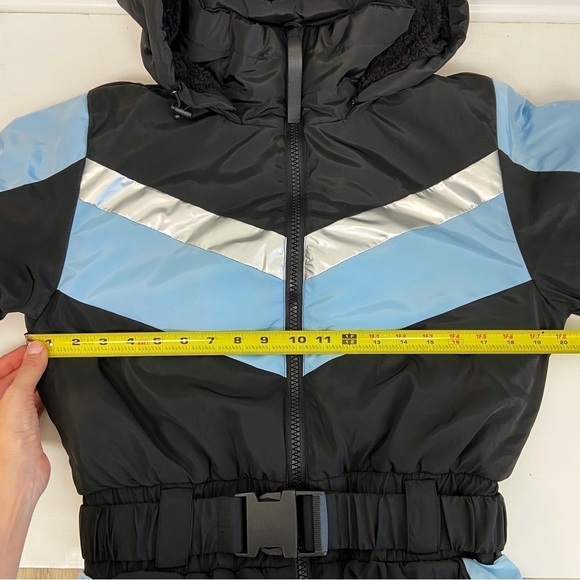 Aqua Colorblock Hooded Zip Ski Suit Blue Black Size S - Picture 7 of 10